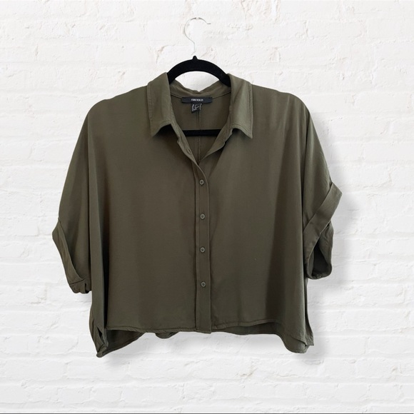 Forever 21 Tops - Forever 21 Olive Oversized Button Up Cropped Tee